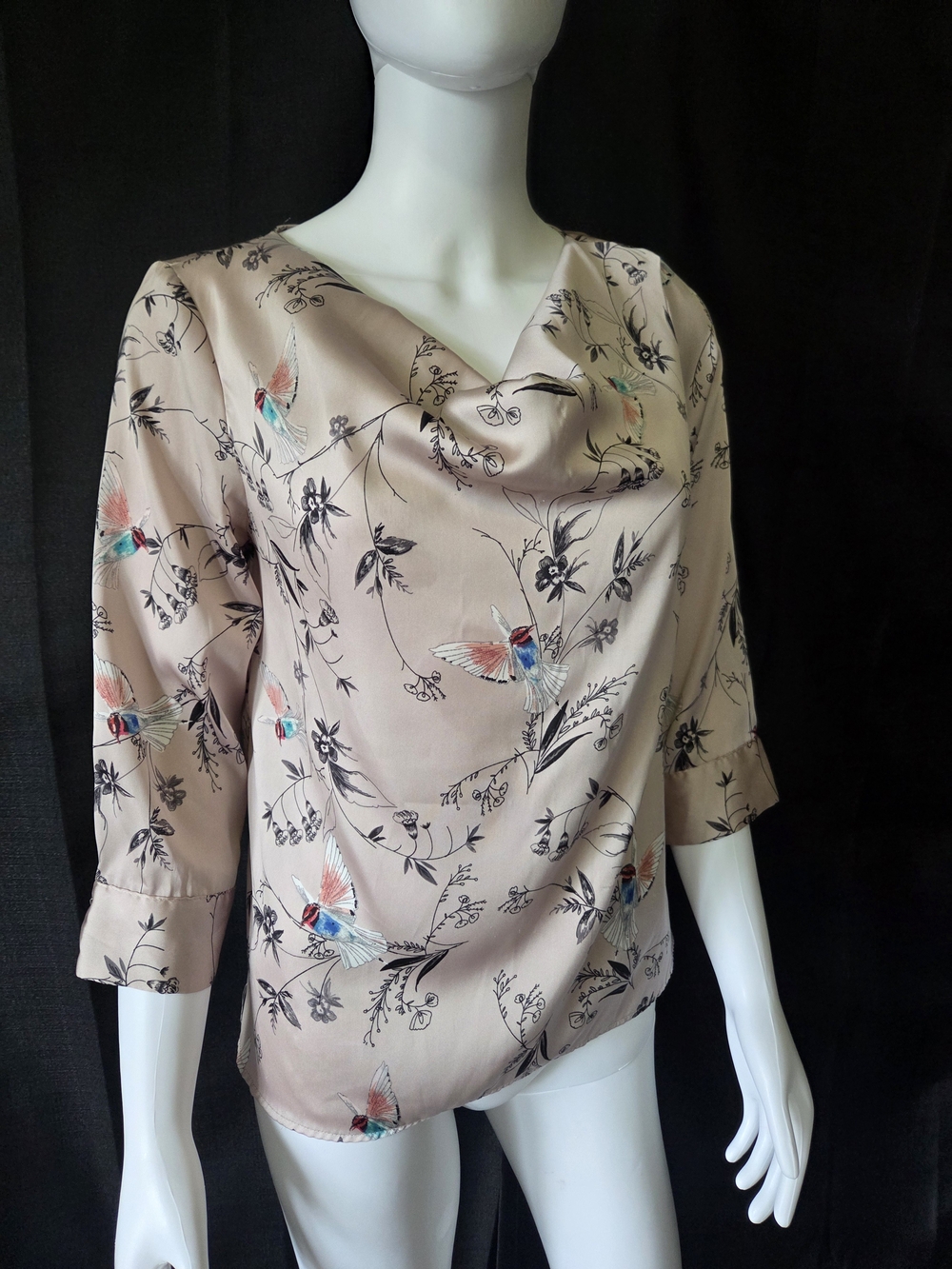The Limited Corpcore Satin Cowl Neck Blouse Office Siren Coquette Hummingbird XS